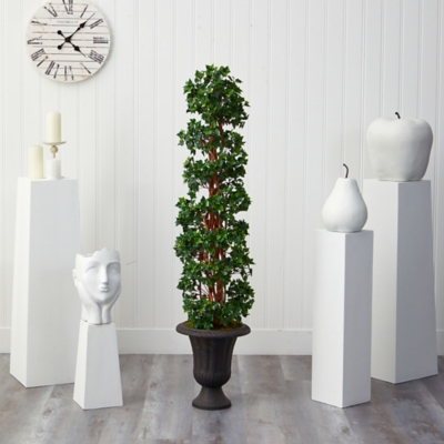 62 English Ivy Topiary Spiral Artificial Tree In Charcoal Urn Uv Resistant Indoor Outdoor Ashley