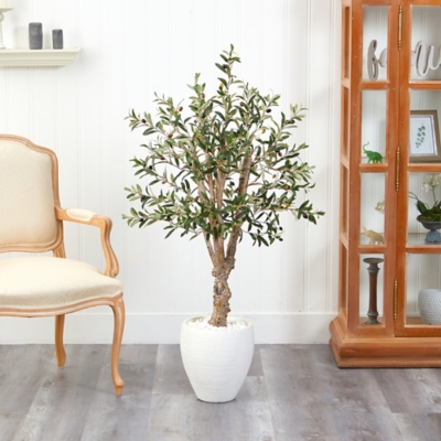 53 Olive Artificial Tree in White Planter, Green