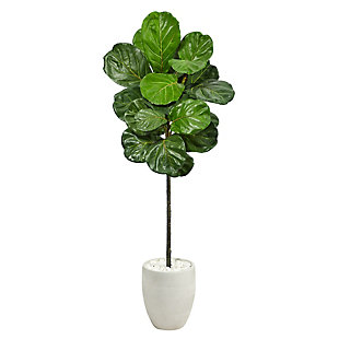 4.5’ Fiddle Leaf Artificial Tree in White Planter, , large