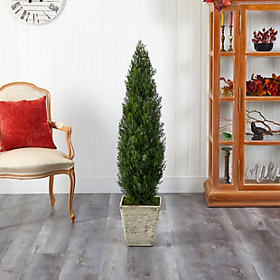 51” Cedar Artificial Tree in Country White Planter (Indoor/Outdoor), , rollover