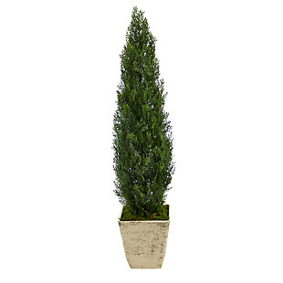 51” Cedar Artificial Tree in Country White Planter (Indoor/Outdoor), , large