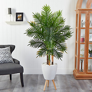 63” Areca Artificial Palm Tree in White Planter with Stand (Real Touch), , rollover