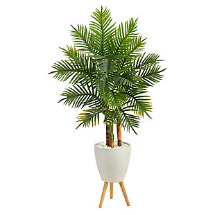 63” Areca Artificial Palm Tree in White Planter with Stand (Real Touch), , large