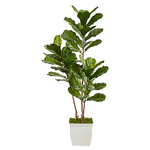 5.5’ Fiddle Leaf Artificial Tree in White Metal Planter UV Resistant (Indoor/Outdoor), , large