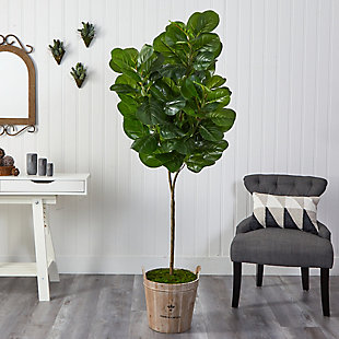 74” Fiddle leaf Fig Artificial Tree in Farmhouse Planter, , rollover