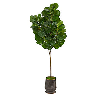 74” Fiddle leaf Fig Artificial Tree in Ribbed Metal Planter, , large