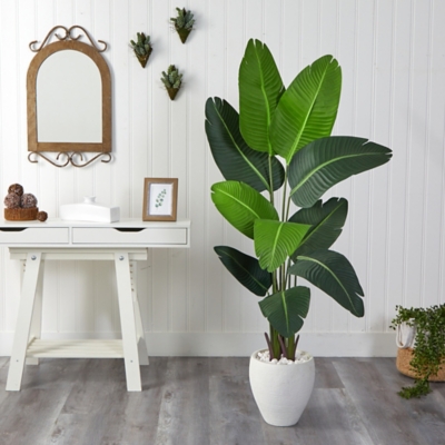 5.5’ Travelers Palm Artificial Tree in White Planter, , rollover