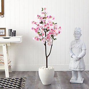 4.5’ Cherry Blossom Artificial Tree in White Planter, , rollover