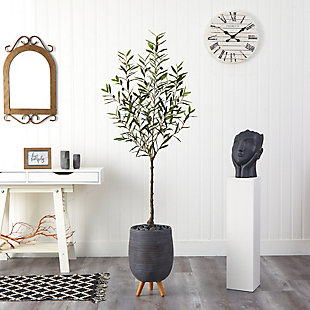 70” Olive Artificial Tree in Gray Planter with Stand, , rollover