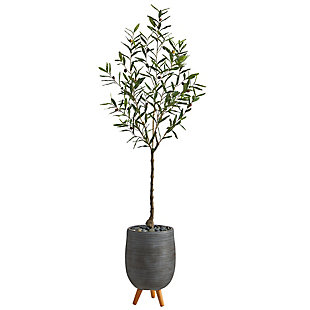 70” Olive Artificial Tree in Gray Planter with Stand, , large