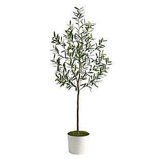70” Olive Artificial Tree in White Tin Planter, , large