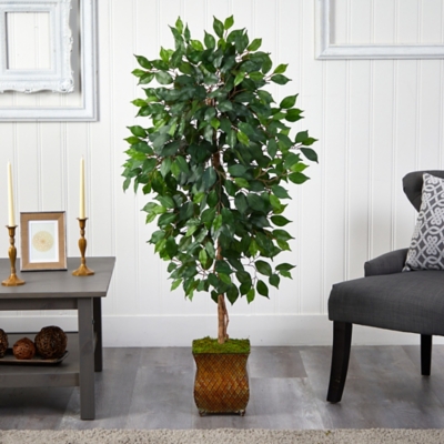 51 Ficus Artificial Tree in Metal Planter, Green