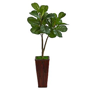 39” Fiddle Leaf Fig Artificial Tree in Bamboo Planter, , large