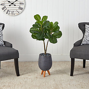 3.5’ Fiddle Leaf Fig Artificial Tree in Gray Planter with Stand, , rollover