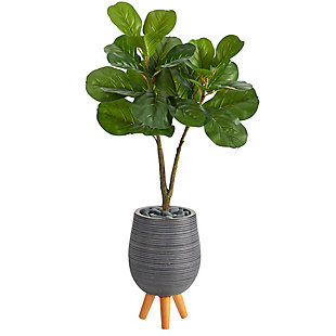3.5’ Fiddle Leaf Fig Artificial Tree in Gray Planter with Stand, , large