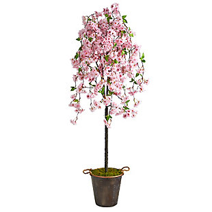 6' Cherry Blossom Artificial Tree in Decorative Metal Pail with Rope, , large