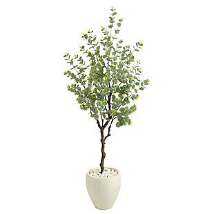 63” Eucalyptus Artificial Tree in White Planter, , large
