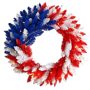 18” Patriotic Red, White and Blue "Americana" Wreath with 20 Warm LED Lights, , rollover