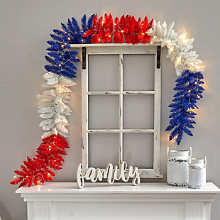 9’ Red, White and Blue "Americana" Artificial Garland with 50 Warm LED Lights, , rollover