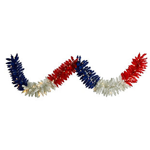 9’ Red, White and Blue "Americana" Artificial Garland with 50 Warm LED Lights, , large