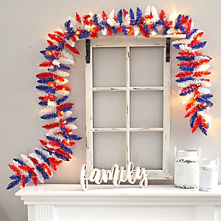 9’ Patriotic "American Flag" Themed Artificial Garland with 50 Warm LED Lights, , rollover