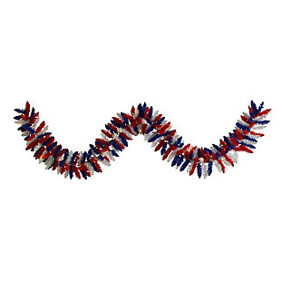 9’ Patriotic "American Flag" Themed Artificial Garland with 50 Warm LED Lights, , large