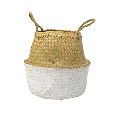 Beige And White Seagrass Folding Basket With Handles, , rollover