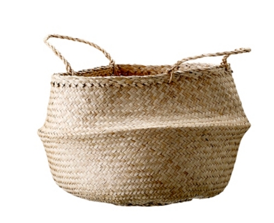 Large Beige Collapsible Seagrass Basket With Handles, , rollover
