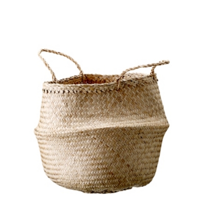 Medium Beige Collapsible Seagrass Basket With Handles, , large