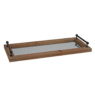 Decorative Wood And Metal Tray With Handles, , large