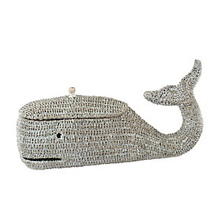 Storied Home Whale Shaped Woven Bankuan Rope Box with Lid, Grey, , rollover