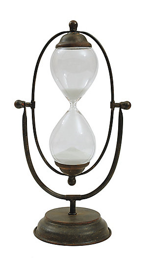 Decorative Rust Color Metal Hourglass With White Sand, , large