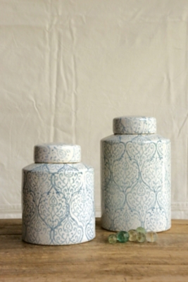 Blue And White Decorative Ceramic Ginger Jar With Lid, , rollover