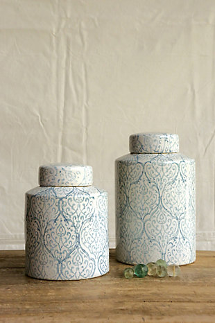 Blue And White Decorative Ceramic Ginger Jar With Lid, , rollover