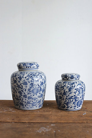 Blue And White Ceramic Ginger Jar With Lid, , rollover