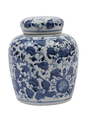 Blue And White Ceramic Ginger Jar With Lid, , large