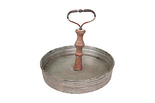 Round Metal And Wood Tray With Handle, , large