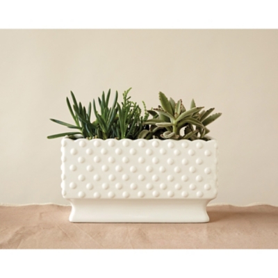 Storied Home Hobnail Rectangle Ceramic Planter, White