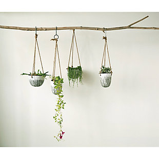 Distressed Green And White Hanging Terracotta Planter, , rollover