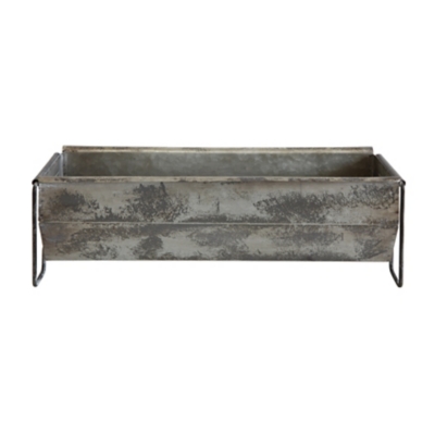 Metal Trough Container with Distressed Zinc Finish, , large