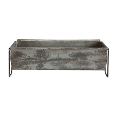 Storied Home Trough Container with Distressed Zinc Finish, Silver