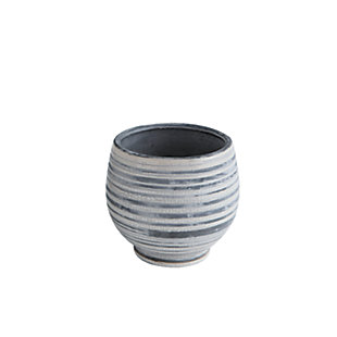 Grey And White Striped Stoneware Planter, , rollover