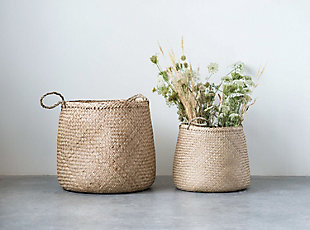 Beige Woven Seagrass Basket With Handles (set Of 2), , rollover