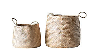 Beige Woven Seagrass Basket With Handles (set Of 2), , large