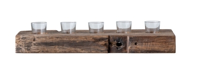 Reclaimed Wood Holder With 5 Clear Glass Votives, , large