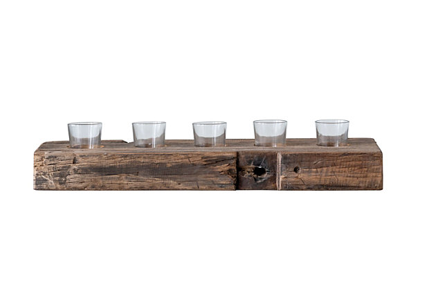 Rustic Wooden Tea Light Holder with Clear Glass Votive Candle Holder