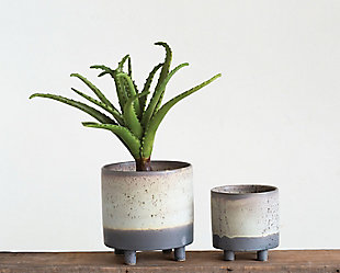 Large Gray Stoneware Footed Planter With Matte Glaze Finish, , rollover
