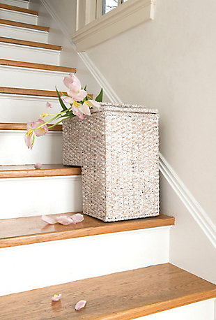 Woven And Whitewashed Bangkuan Rope Stair Basket With Handles, , rollover