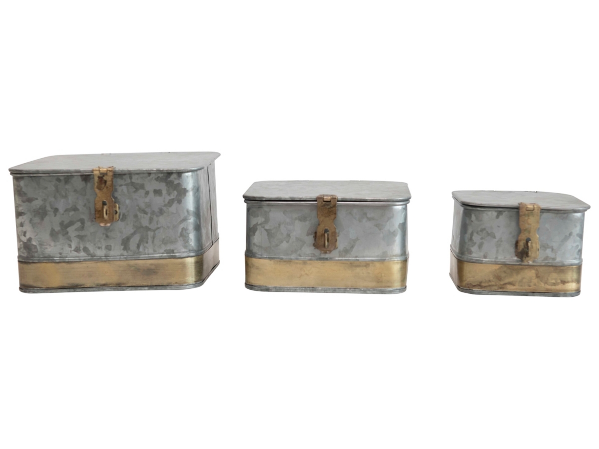 Storied Home Galvanized Metal Boxes With Lids set Of 3 Ashley