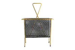 Distressed Gold And Black Divided Metal Magazine Rack, , large